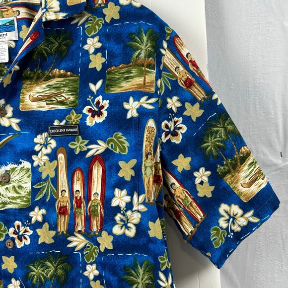 EXCELLENT of HAWAII 100% Cotton Hawaiian Shirt with Surfboards, Surfers Men's L - Picture 4 of 9